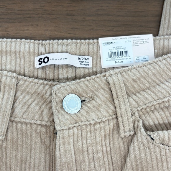 NWT "So" High Rise Straight Leg Corduroy Pants Beige 100% Cotton - Picture 4 of 8